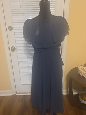Women's Navy Blue Layered Chiffon Maxi Dress